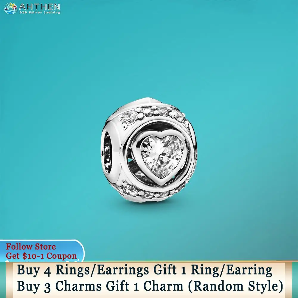 

Ahthen 925 Sterling Silver Bead Elevated Heart Charms fit Original Pandora Bracelets for Women Jewelry Making Girl Birthday Gift