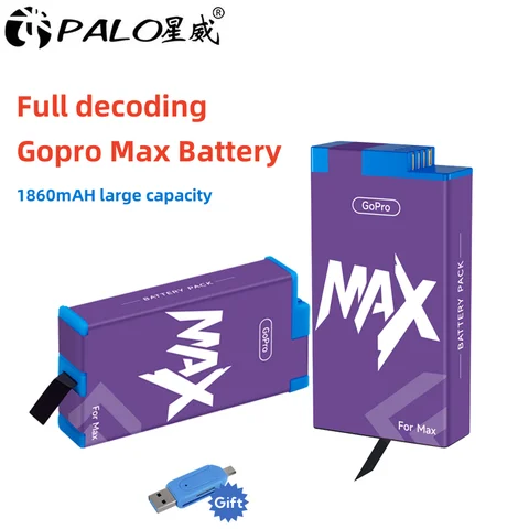 PALO 1860 мАч Gopro Max аккумулятор go pro аккумулятор для камеры перезаряжаемая батарея для gopro max 360 аккумуляторы для экшн-камеры аксессуары