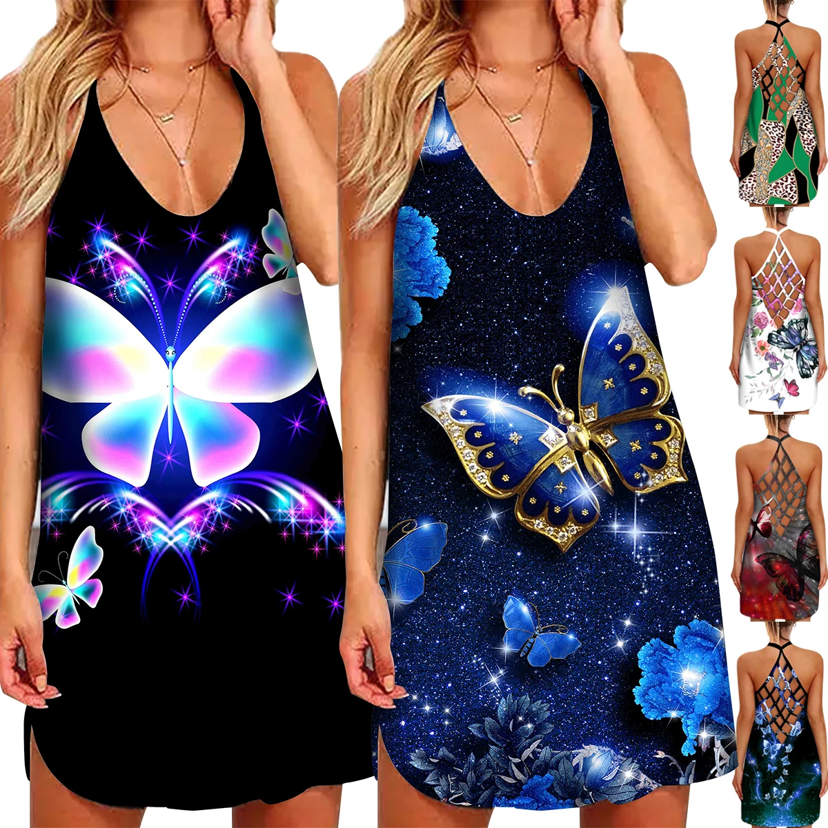 

Летний женский сарафан с цветочным 3D принтом, без рукавов, с вырезами на спине, повседневное свободное пляжное платье