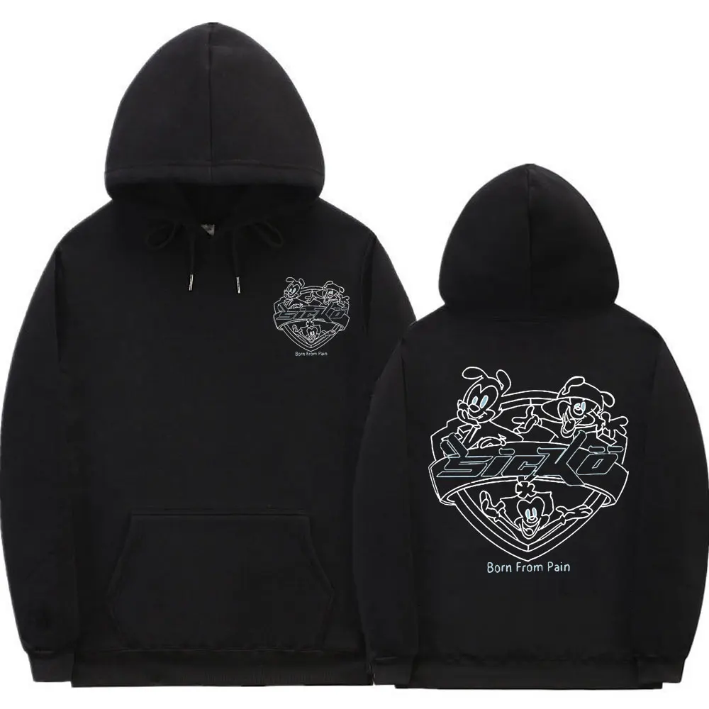 

Sicko Born From Pain Double Sided Print Hoodie Cute Funny Mouse Graphic Sweatshirt Man Tops Men Women Harajuku Hip Hop Hoodies