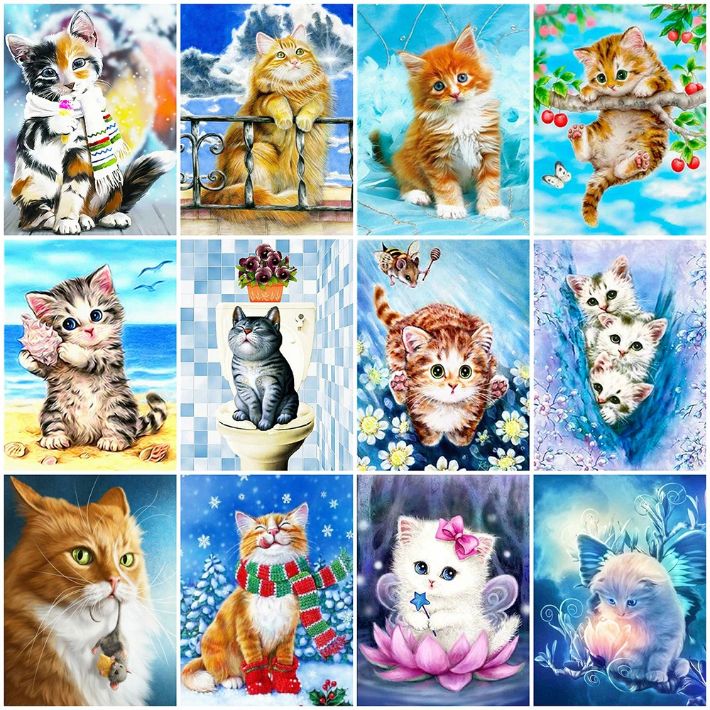 

5D DIY AB Diamond Painting Full Square&Round Cat Rhinestones Pictures Diamond Embroidery Animals Mosaic Sale Home Decoration