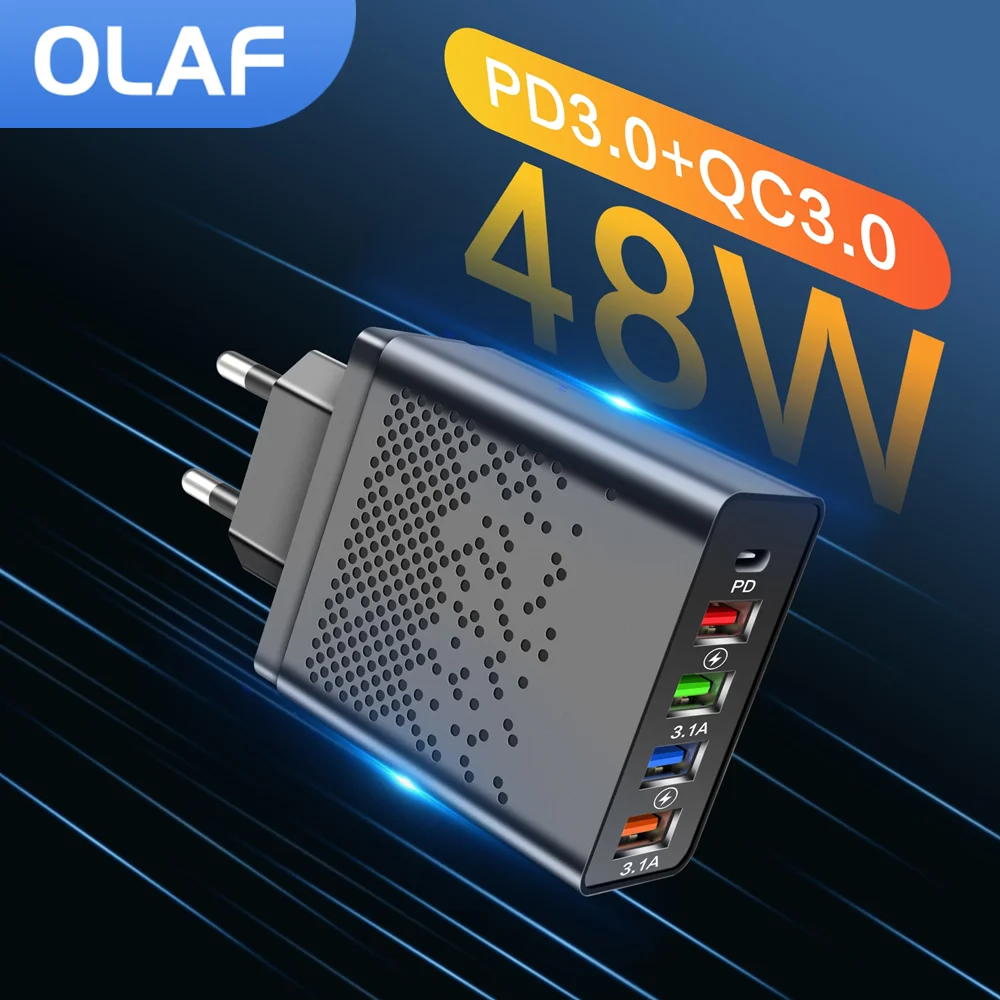 

Olaf PD 48 Вт USB зарядное устройство с несколькими портами QC 3,0 быстрое зарядное устройство для телефона настенное зарядное устройство адаптер д...
