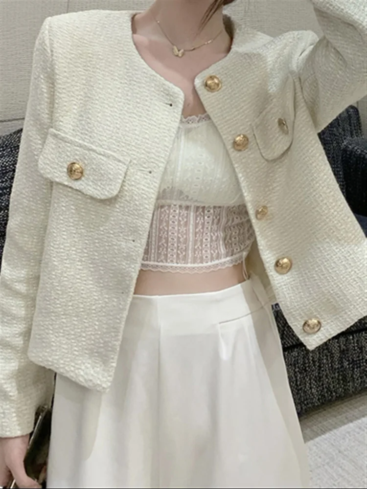 

Tweed Coat Women Loose Casual Single Breasted Outwear Solid Short Jacket Blend Outerwear Cotton Korean Woolen Winter