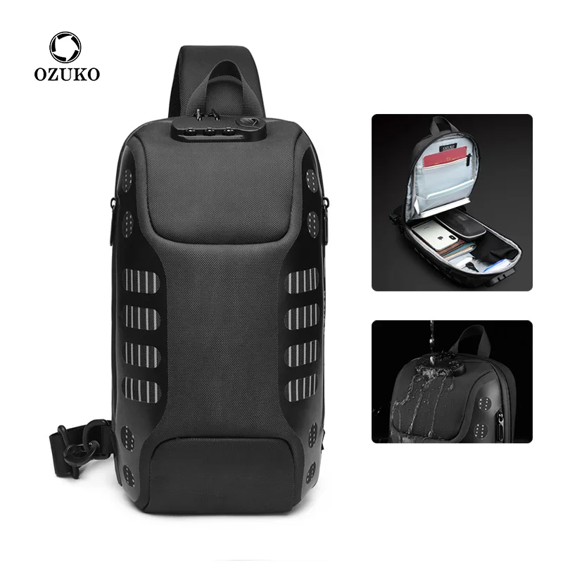 

OZUKO New Men Chest Bag Anti-theft Multifunction Crossbody Bag Fashion Male Chest Pack Short Trip Waterproof Sling Messenger Bag