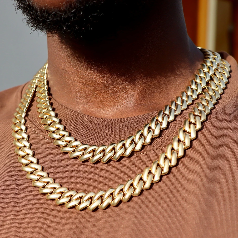 

Hip Hop 14MM Rhombus Cuban Link Chain Necklaces For Men Women 14K Gold Plated Chunky Metal Necklaces Gifts Jewelry Dropshipping