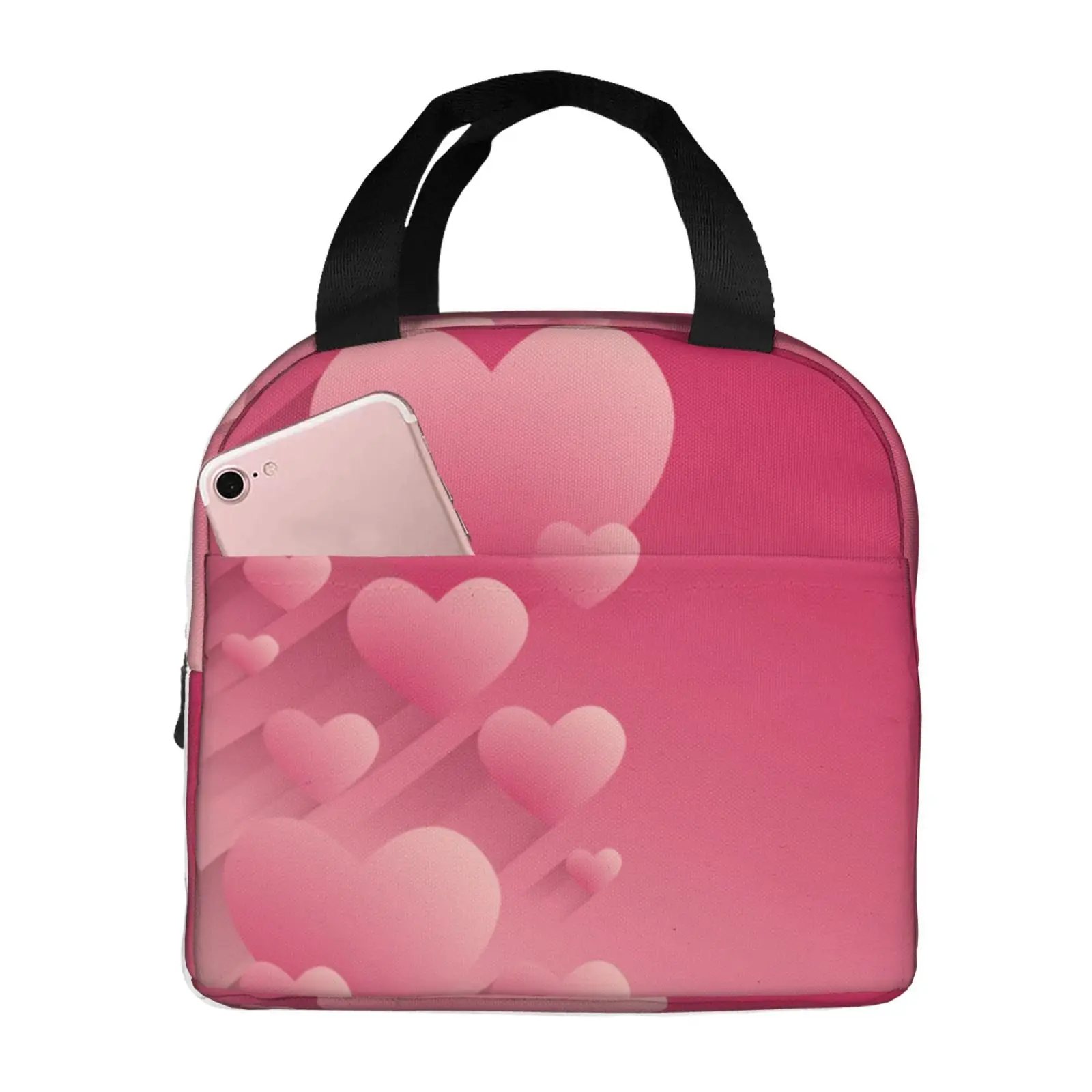 

Pink Hearts Valentines Day Mothers Day Lunch Bag Food Bags Lunch Box for Women for Picnic Work Shcool Beach Outdoor Food Bag