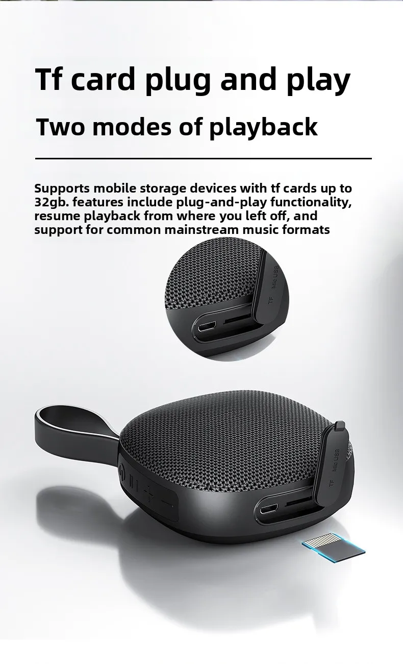 Фото Портативная мини-колонка VYOPBC с Bluetooth, водонепроницаемая, с тканевой обшивкой, поддержкой TF-карт, магнитная, для использования на улице. №2