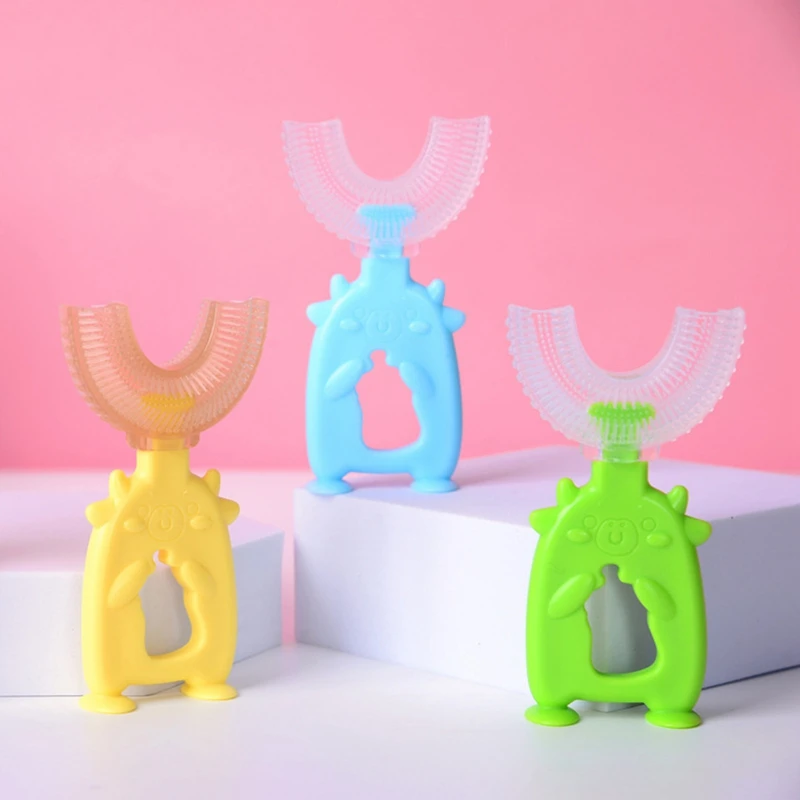 

Детская зубная щетка, силиконовая U-образная зубная щетка для младенцев с ручкой, Силиконовая зубная щетка для ухода за полостью рта для мла...