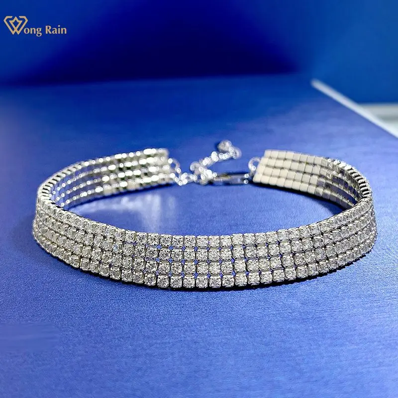 

Wong Rain Luxury 100% 925 Sterling Silver Created Moissanite Gemstone Unisex Couple Bangle Charm Wedding Bracelets Fine Jewelry