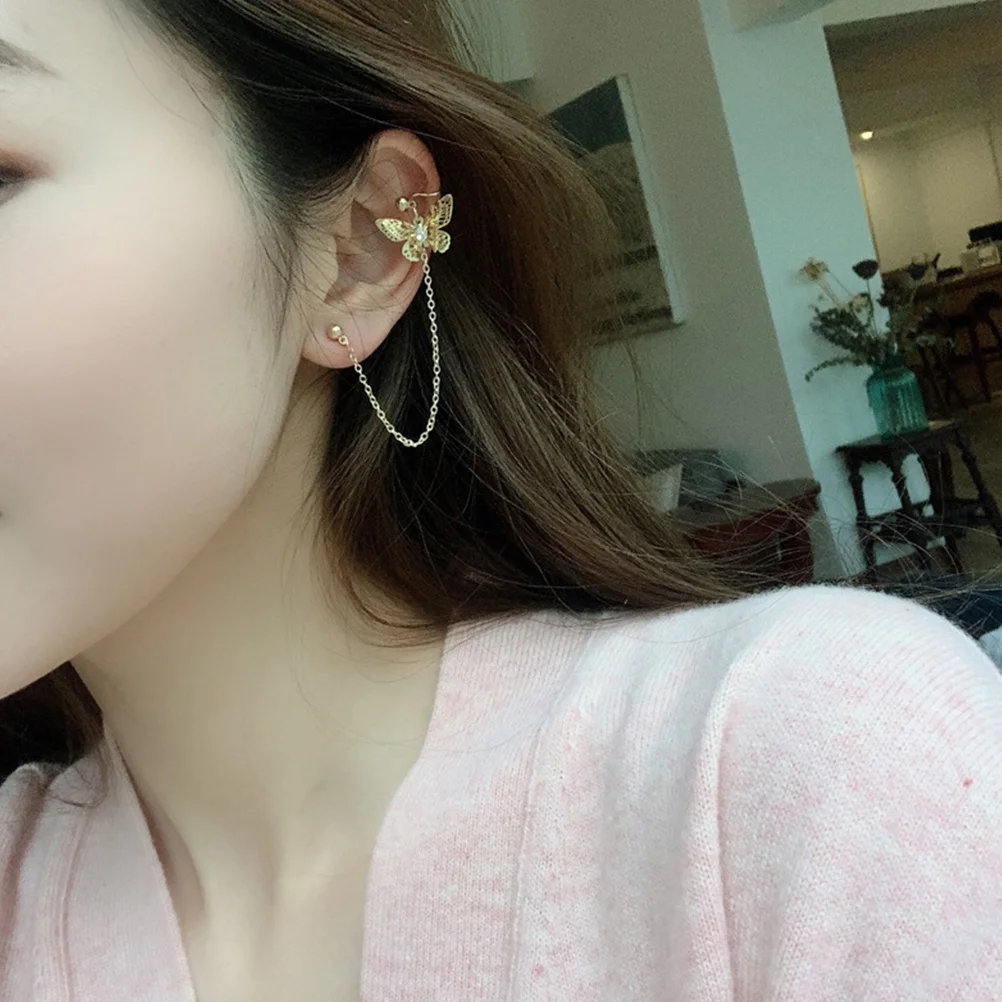 

Metal Butterfly Integrated Ear Clip Bone Trendy Earrings Decor All-match Jewelry The Chain Pendant Alloy Woman