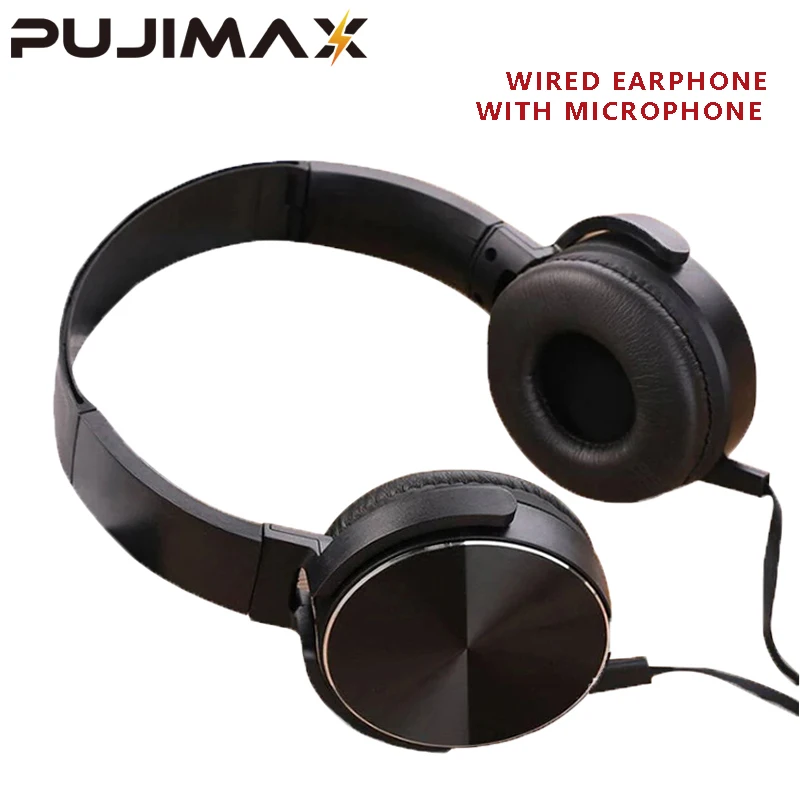PUJIMAX  Wired Earphones Over Ear Headsets Bass Sound Music Stereo Earphone 3.5mm Audio Cable Gaming For iPhone Xiaomi Huawei