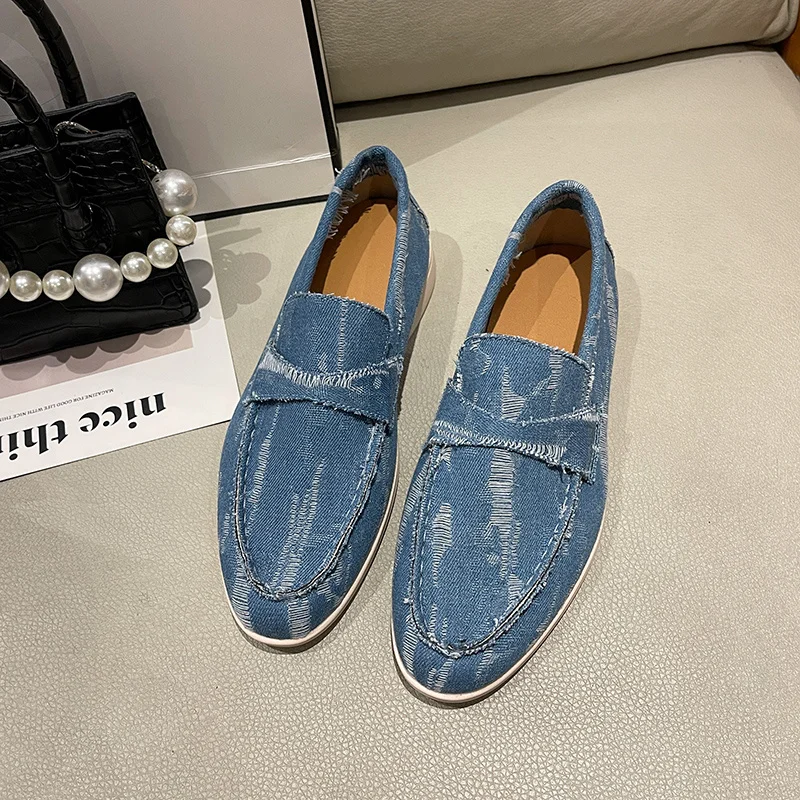 British Style Suede Women Casual Shoes Blue Slip-on Women Driving Shoes Comfortable Lightweight Womens Flat Loafers Mocasines