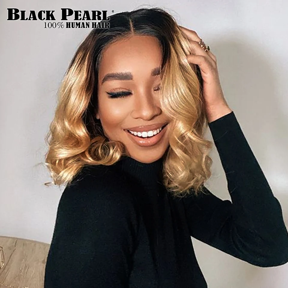 Black Pearl Brazilian Bob Wig Lace Front Human Hair Wigs Short Colored Human Hair Wigs Pink Wig Dark Root 613 Blond Lace Wig