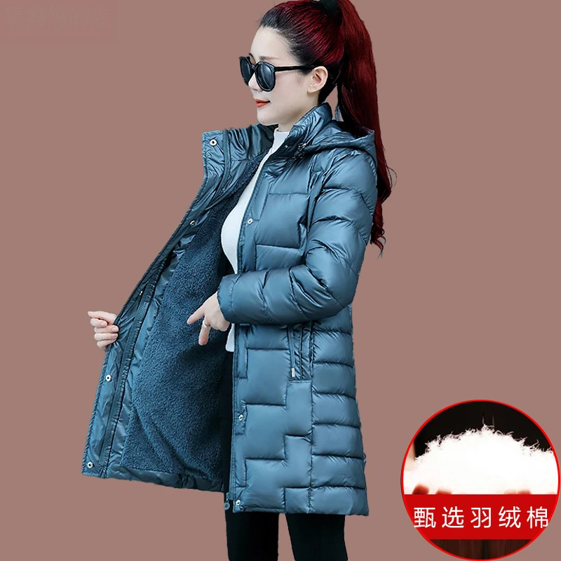 Mother's Winter Long Cashmere Warm Cotton-Padded Jacket New Middle-Aged Elderly Women's Hooded Cotton Coat enlarge