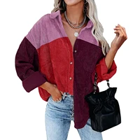 womens shirt patchwork corduroy blouses tops 2022 long sleeve loose casual shirts fashion clothes elegant blouse streetwear