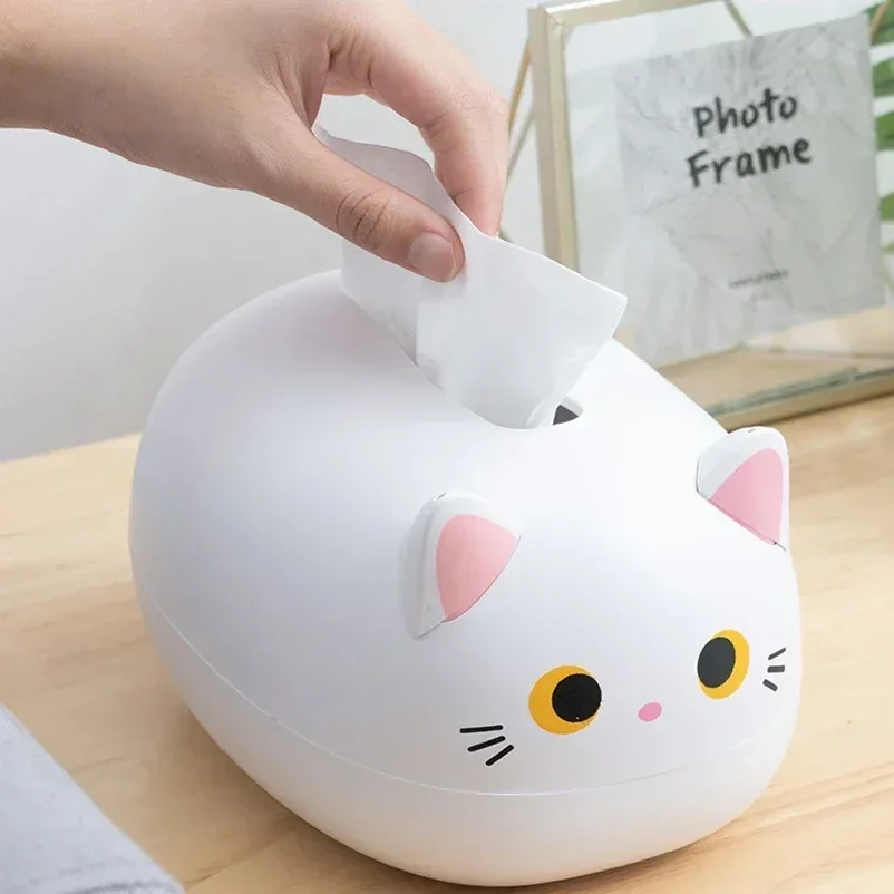 Фото Коробка для салфеток Kawaii Cat, контейнер для хранения салфеток для гостиной, кухонный диспенсер для бумаги, настольный держатель для туалетной бумаги для ванной комнаты и общежития №1