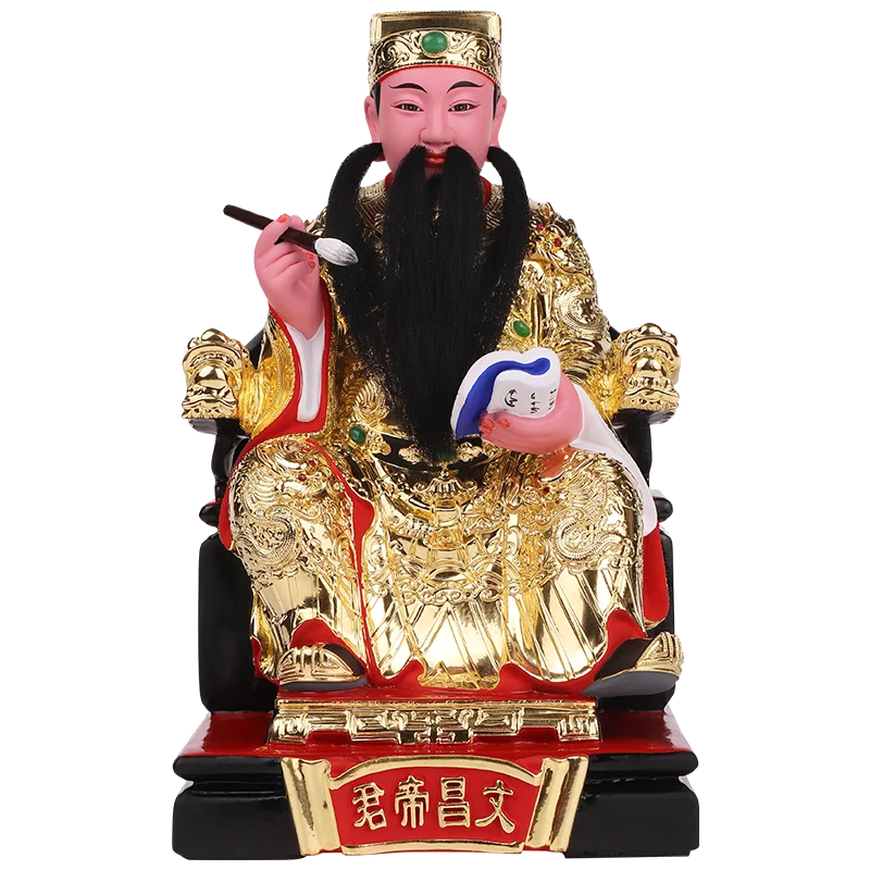 

Woodcarving Wenchang Emperor God Statue Home Study Desktop Offering Ornament
