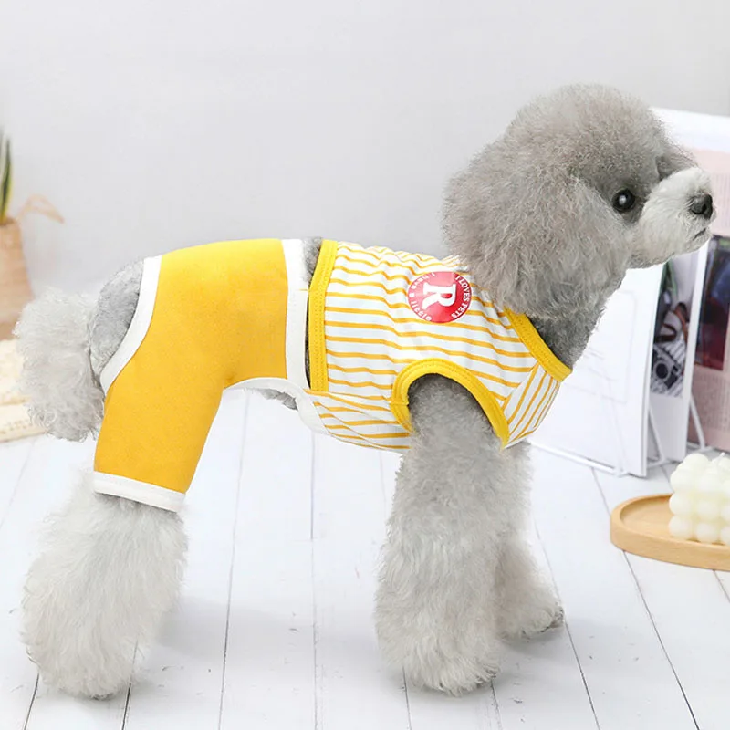 

Yellow Green Dog Clothes Summer Strips Dogs Pajamas Jumpsuit For Small Dogs Chiwawa Bichon Pet Pyjamas Tracksuit Overall PJS XXL