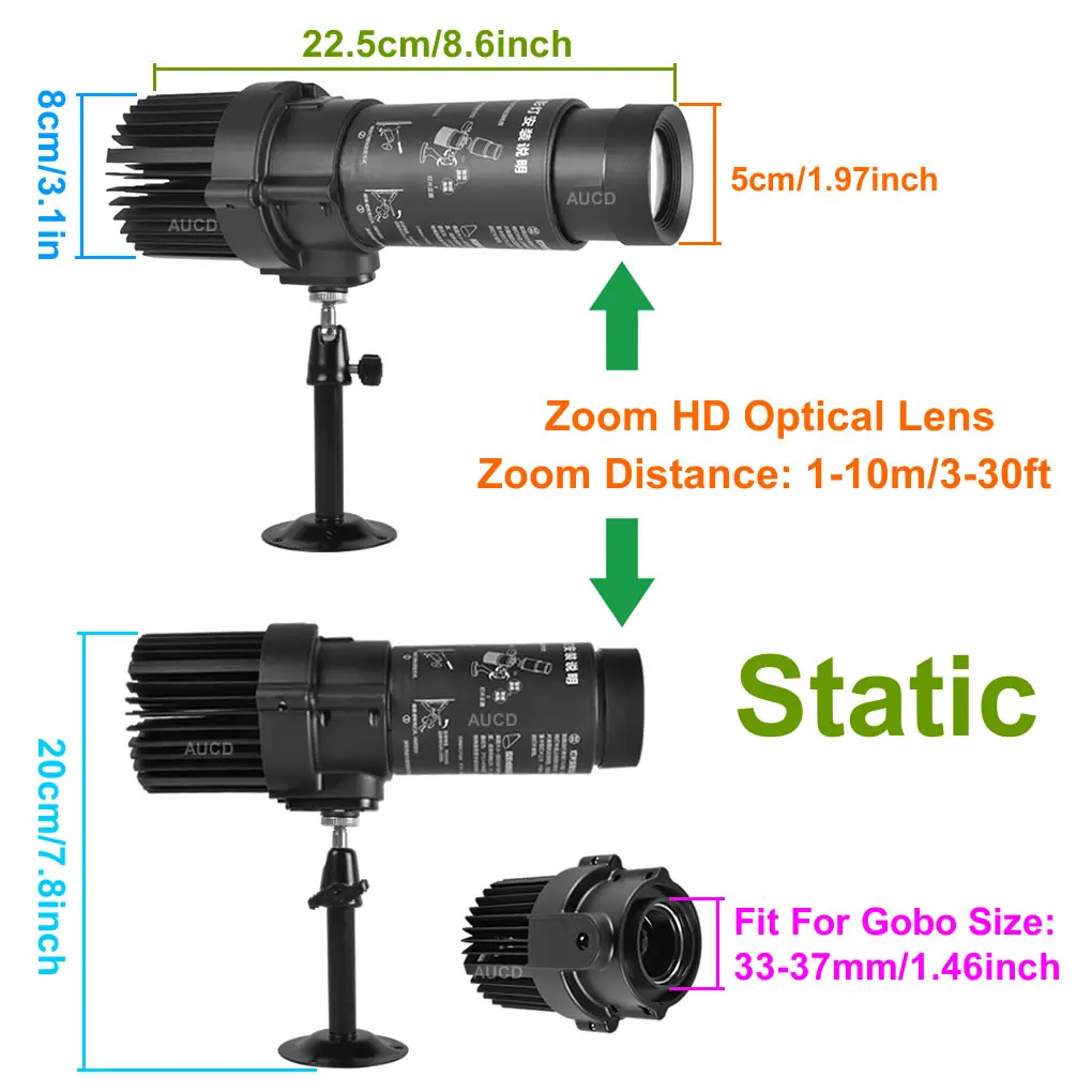 Дешево Светодиодные HD фонари, 20 Вт, для 37 мм/1,46 дюйма, карточка Gobo, магазин кафе, магазин, бары, демонстрация, фотография, логотип, рекламная лампа без...