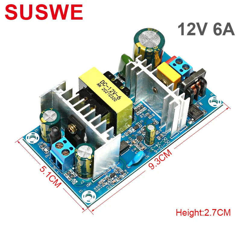 

SUSWE AC 100-240V to DC 12V 6A Power Supply Module Board Switch AC-DC Switch Power Supply Board isolated power supply mode