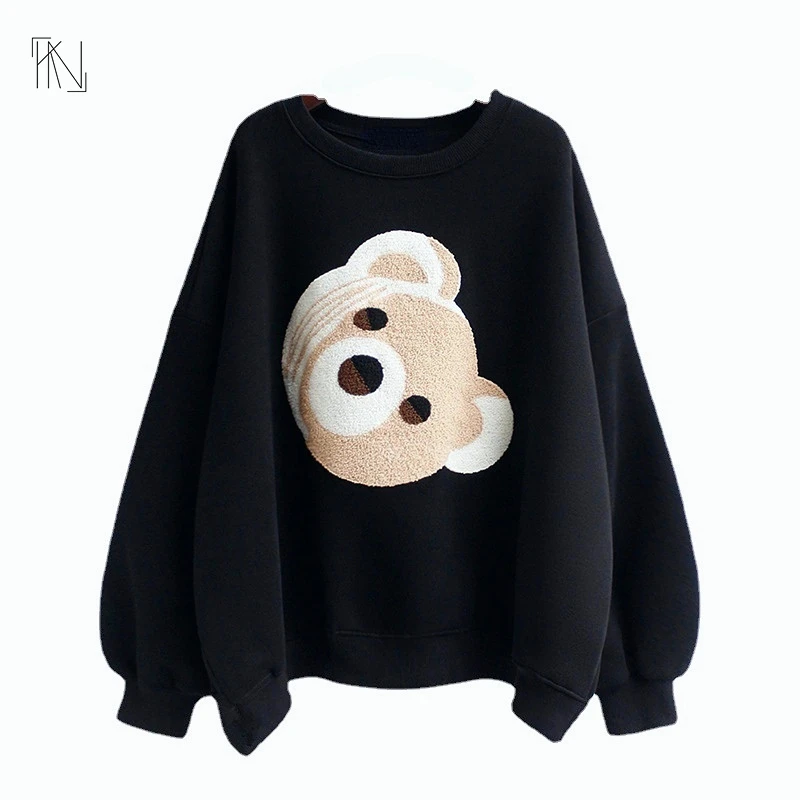 

Женский свитер с 3D вышивкой медведя из мультфильма, зима 2022, новый пуловер без пальцев с длинным рукавом, Корейская уличная одежда, бесплатн...