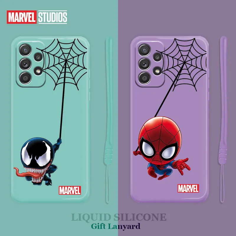 

Liquid Cover Case for Samsung Galaxy A52 A12 A51 A32 A21s A71 4G 5G Silicone Celular Marvel Spider Web Man Venom Black Shell