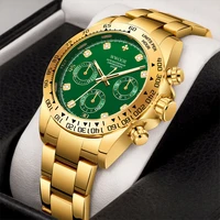 wwoor new chronograph mens watches stainless steel top luxury band green wristwatches male sport quartz clock relogio masculino