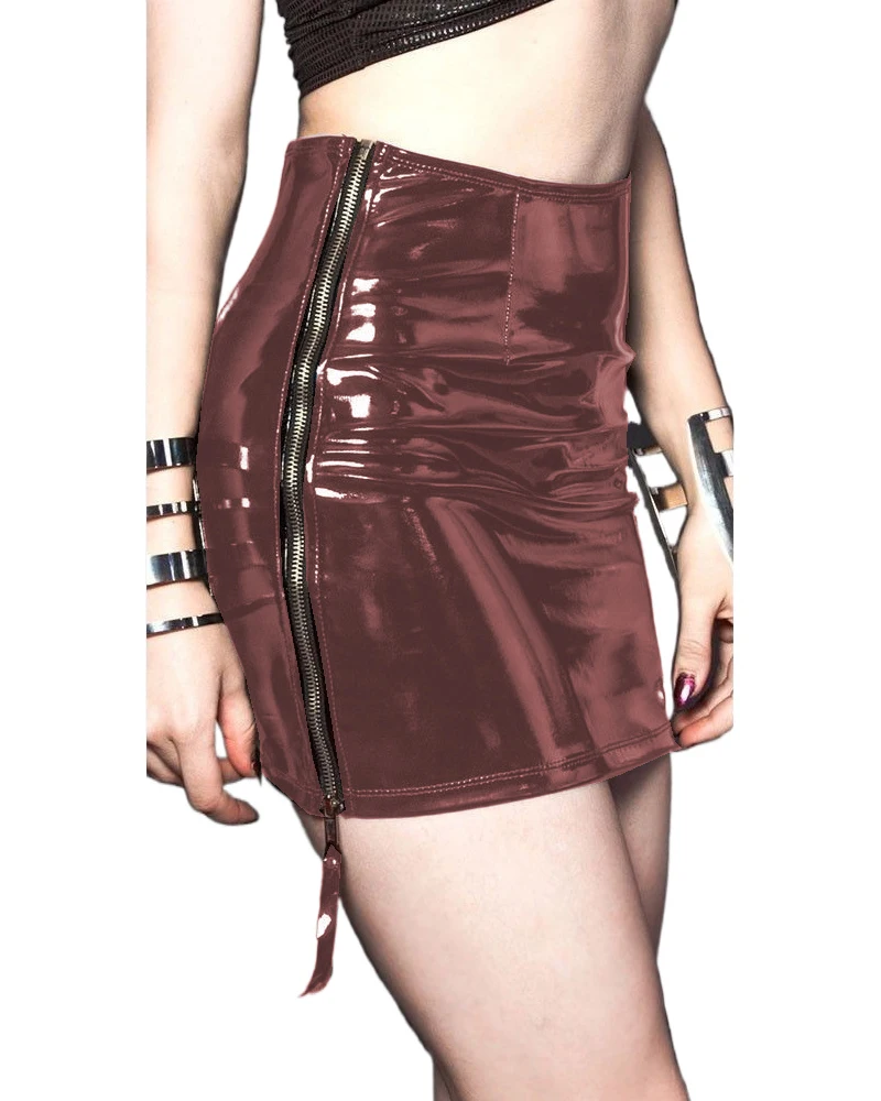 Plus Size Women WetLook PVC Mini Skirt Vinyl Latex Bodycon Punk Style Sexy Pencil Skirts Side Zipper Fashion Elegant Slim | Женская