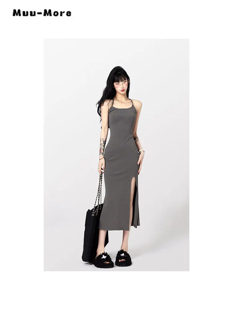 

2023 Women Sexy Sleeveless Round Neck Solid Color Off Shoulder Dresses Summer Hotsweet Style High Waist Slim Fit Camisole Dress