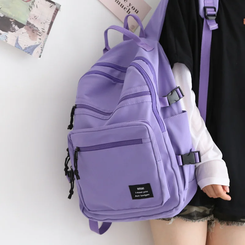 

Solid Color Backpacks for Women 2023 New Large Capacity School Backpack Bag Women Waterproof Shoulder Travel Bag Ladies Ruckpack