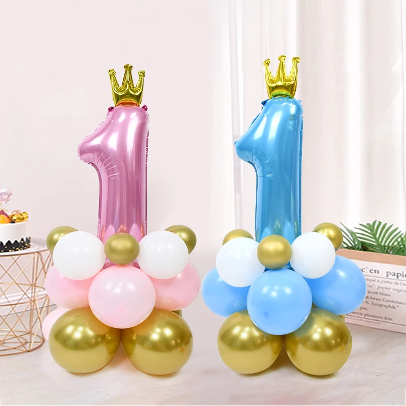 

Baby Shower Boy Girl 1st Birthday Balloon Pastel Pink Blue Crown Digital One Year Old Crown First Birthday Latex Balloon Decor