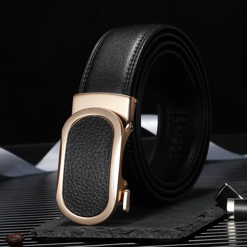 Casual Automatic Buckle Ladies Belt High Quality Fashion Brand Design Leather Texture Litchi Pattern Men Belt Korean Trend 2378