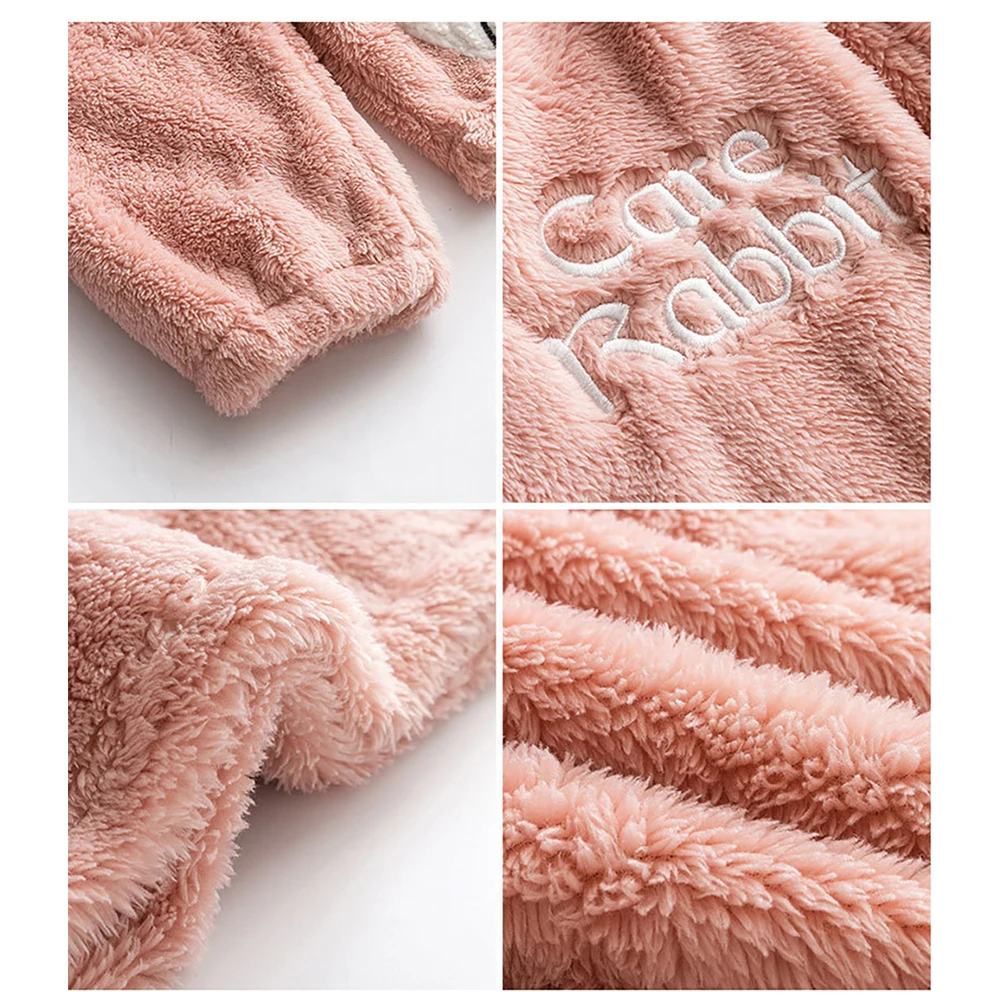 Sweet Cute Cartoon Rabbit Pajama Sets Winter Warm Thicken Flannel Pajamas for Women Casual O Neck Sleepwear Elastic Pijama Pants