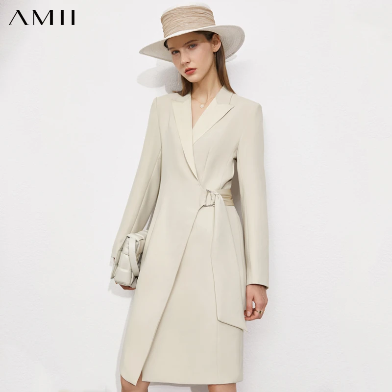 

Amii Minimalism Summer Blazer Dress For Women Office Lady Notched Side Buckle Elegant Dresses Women's Maxi Dress 12130041