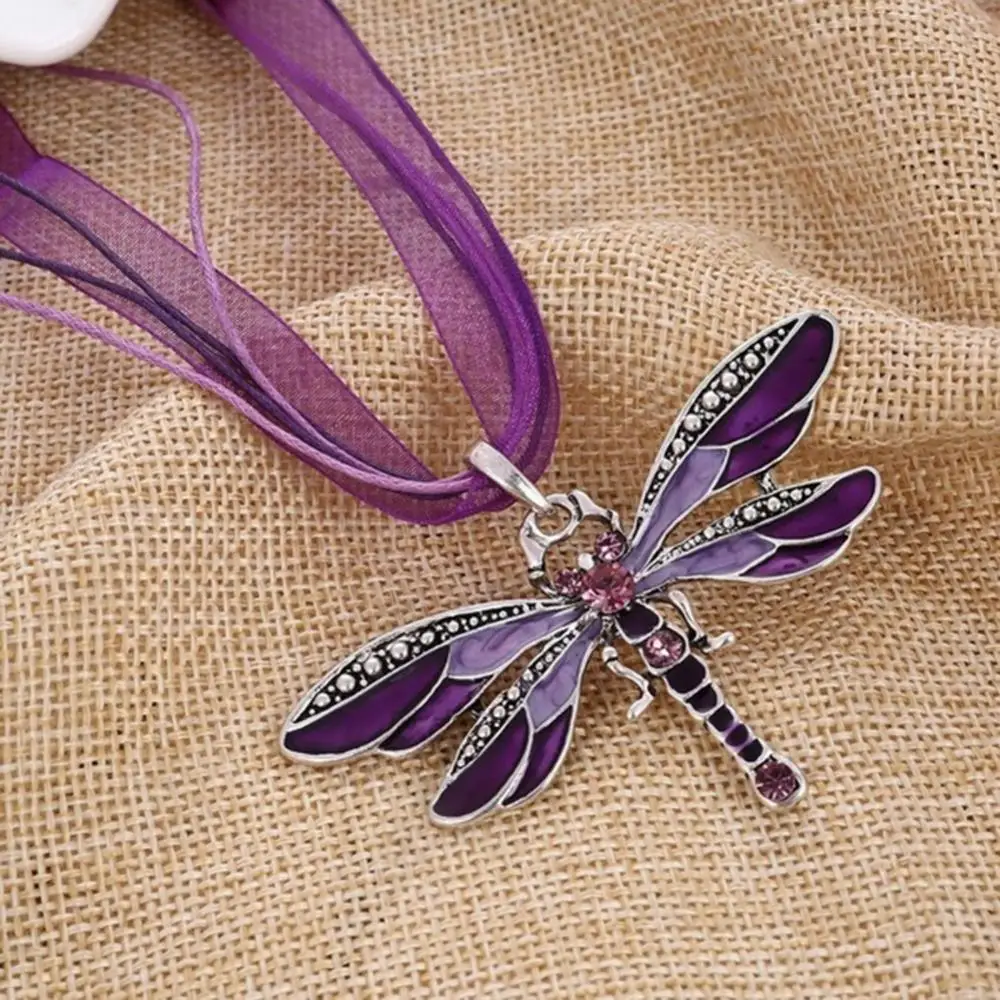 

Vintage Shiny Rhinestone Inlaid Dragonfly Pendant Women Insect Necklace Jewelry hot