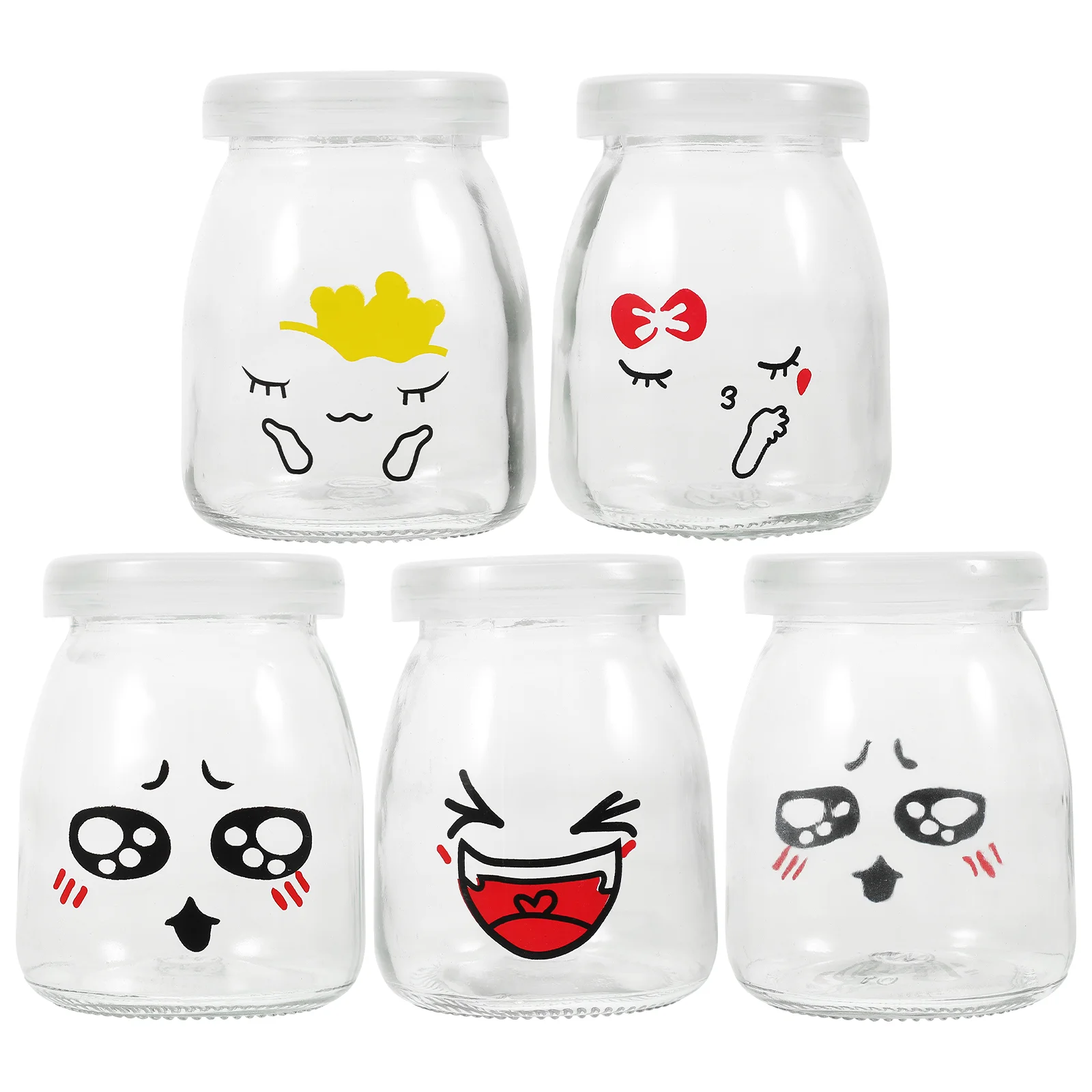 

5pcs Glass Yogurt Pudding Jars With Lids Glass Jars for Jelly Mousse Jam Honey Wedding Shower Favors