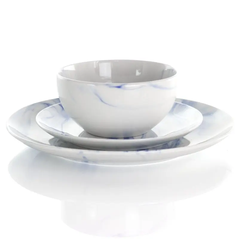 

Stylish Blue & White Marble 16-Piece Stoneware Dinnerware Set - Includes Dinner Plates, Salad Plates, Bowls & Mugs.