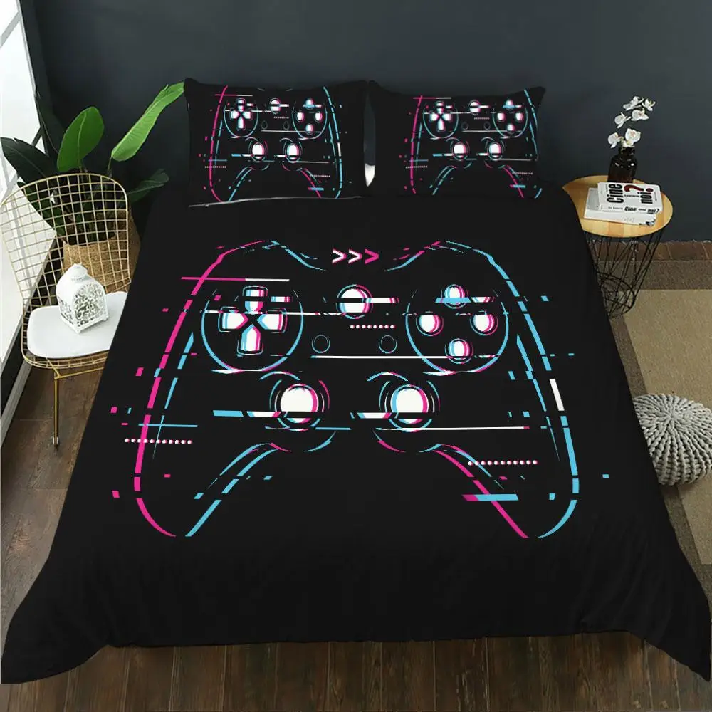 

Gamepad Duvet Cover Set Teens Boys Skull Gamer Queen Size Polyester Quilt Cover Juvenile Hand Skeleton Gamepad Twin Bedding Set