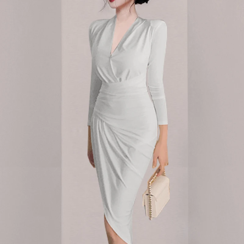 

Vintage Long Sleeve Woman Dresses Luxury Bodycon Women Dress Party 2022 Spring Elegant High Waist A-Line Autumn Vestido Midi