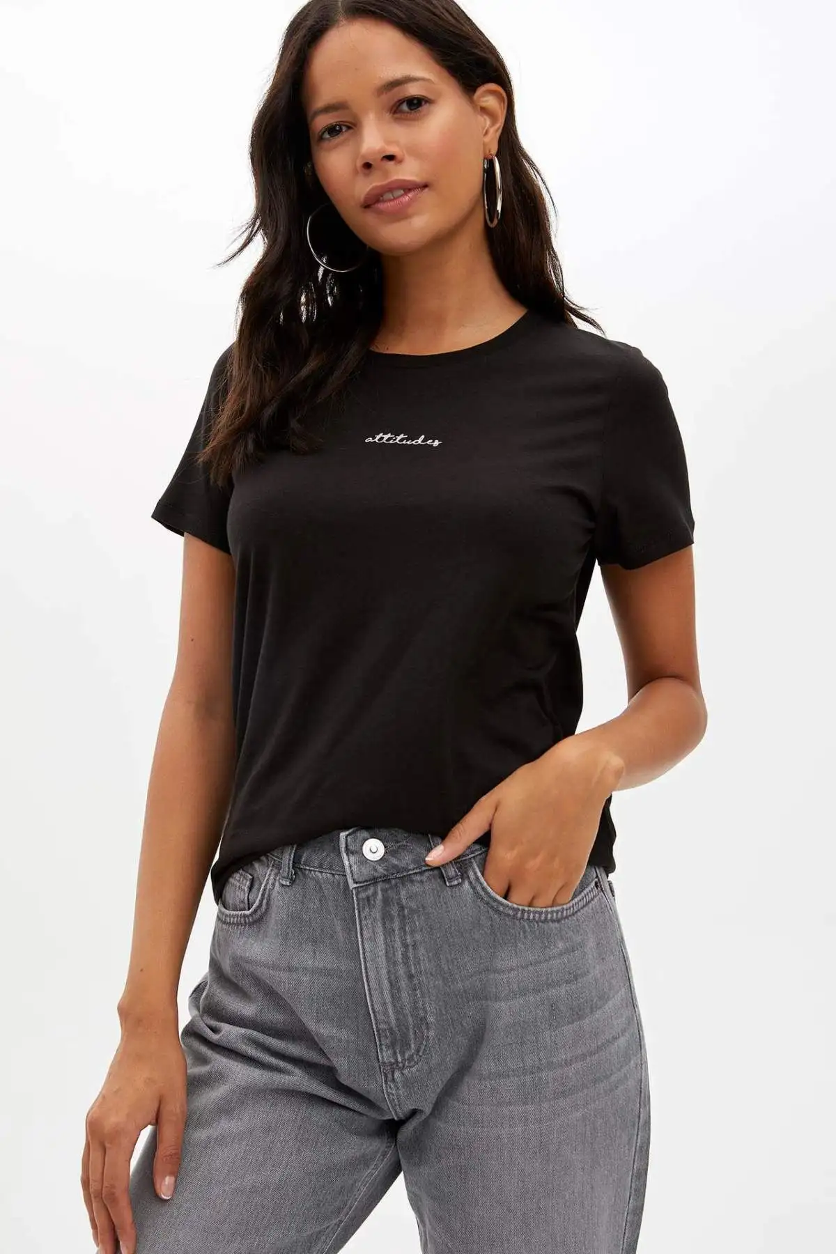 DeFacto ремешком Сезон осень Футболки Футболка с коротким рукавом трикотажные