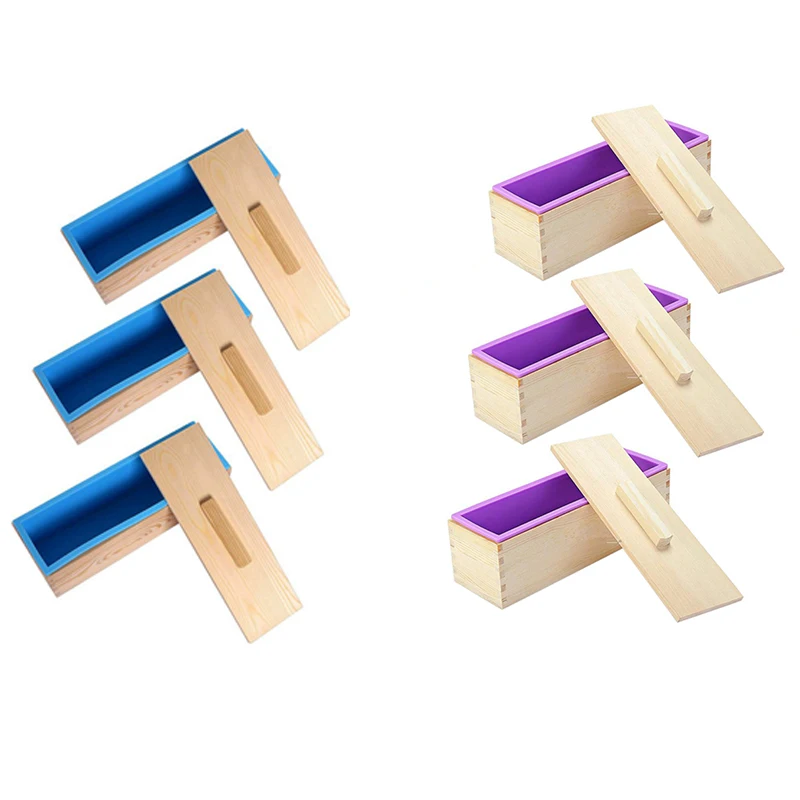 

3 Pieces Soap Mold, With Lid, Wooden Box,Rectangular Silicone Soap Making Mold Kit, DIY Soap Making Tool