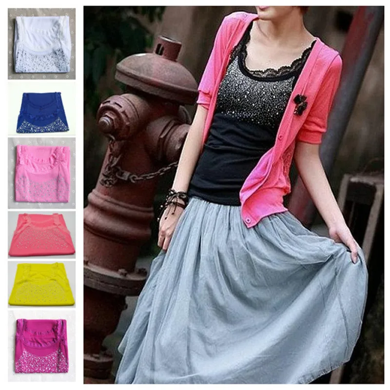 

Женский кружевной топ Стразы с блестками для девушек, топ на бретельках, жилет, Приталенный жилет без рукавов, Повседневный женский сексуал...