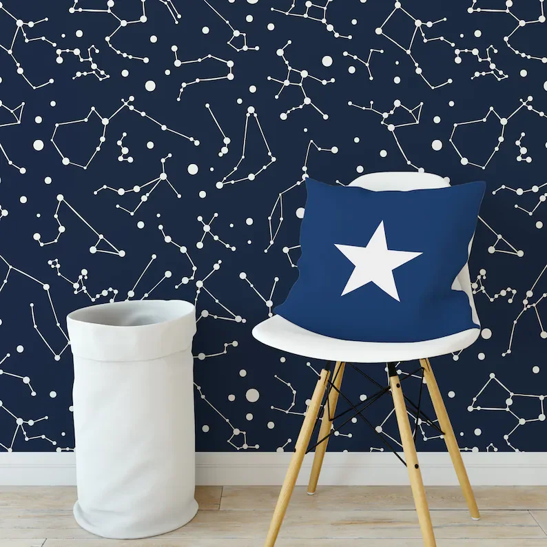 

Zodiac Constellation, Night Sky, Wallpaper, Planets, Removable, Peel and stick, Self adhesive, Temporary, Wall Mural, Fabric - S