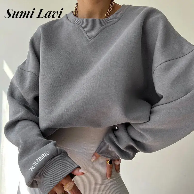 

All-match Solid Embroidery Tops Sweatshirt Fashion O Neck Long Sleeve Loose Tops Pullover Harajuku Style Women Casual Sweatshirt