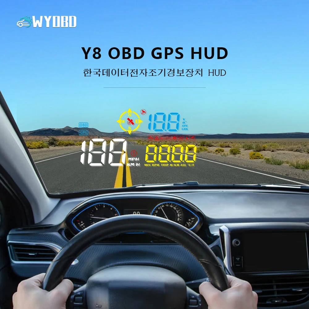 WYOBD Y8 дисплей на лобовое стекло автомобиля скоростной измеритель температуры