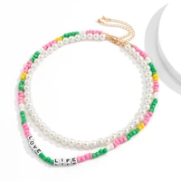 love life white pearls bohemian multi layer seed beads necklace for women letters pearl choker necklace boho jewelry collar