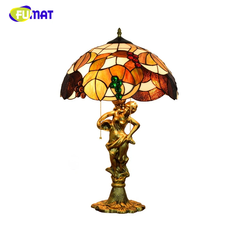 

FUMAT Tiffany Grape Shade Table Lamp Home Decor Creative Art Colored Stained glass Table Lights For Living Room LED Table Lamp