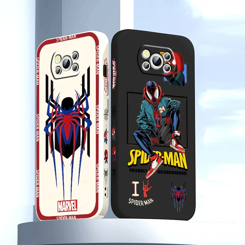 

Marvel Spiderman Avengers Art Phone Case For Xiaomi Mi Poco M5s M5 X4 X3 M4 M3 F4 F3 GT Pro NFC 5G Liquid Left Rope Cover