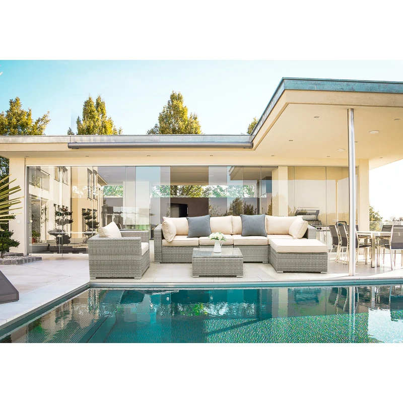 

7 Pieces Patio Furniture Set,Outdoor Sectional Sofa,Manual Weaving PE Wicker Rattan Patio Sets with Cushion and GlassTable