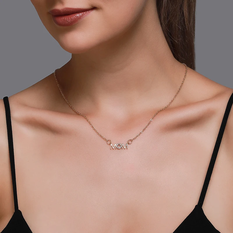 

Fashion Crystal MomLetter Pendant Necklace for Women Elegant Sweet Collar Thin Metal Chain Necklace on Neck Jewelry Gifts 2022